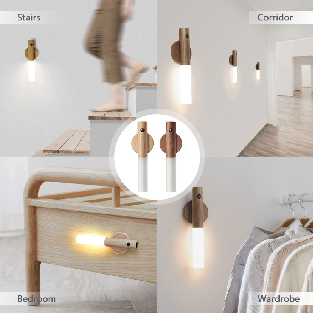 Lámpara Minimalista Aura Wood™ - Sensor de Movimiento y Madera Natural